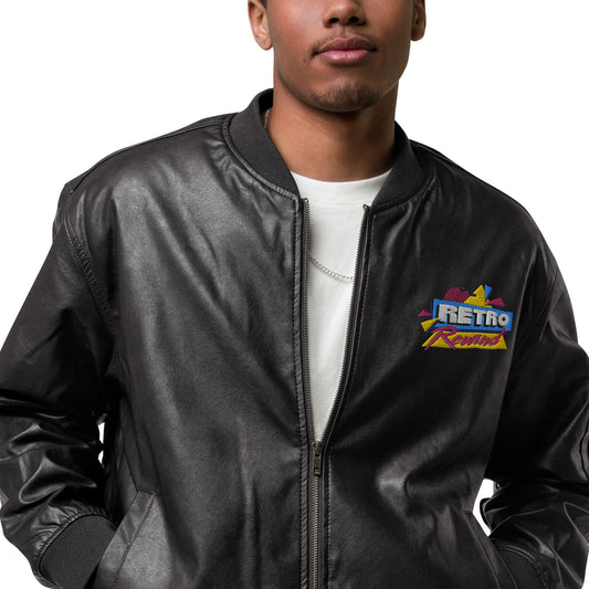 Retro Rewind 80s Logo Leather Bomber Jacket